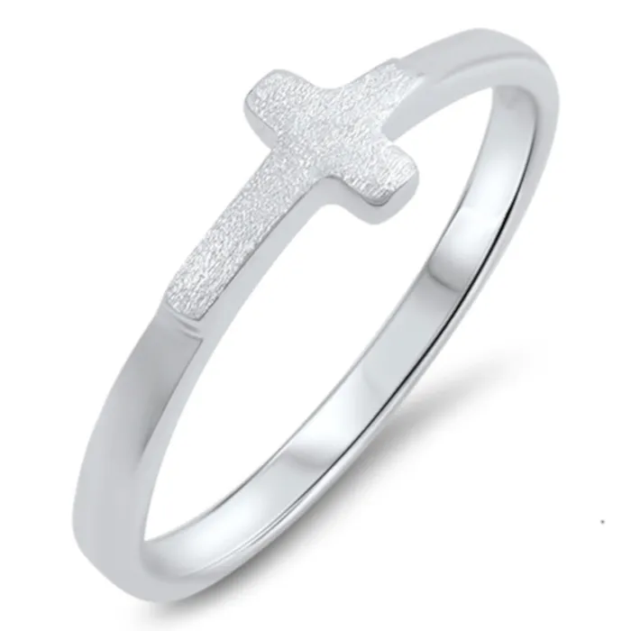 North Arrow Shop Rings Small Silver Sideways Cross Ring with High Polish Finish and Gift Box North Arrow Shop Rings Small Silver Sideways Cross Ring with High Polish Finish and Gift Box