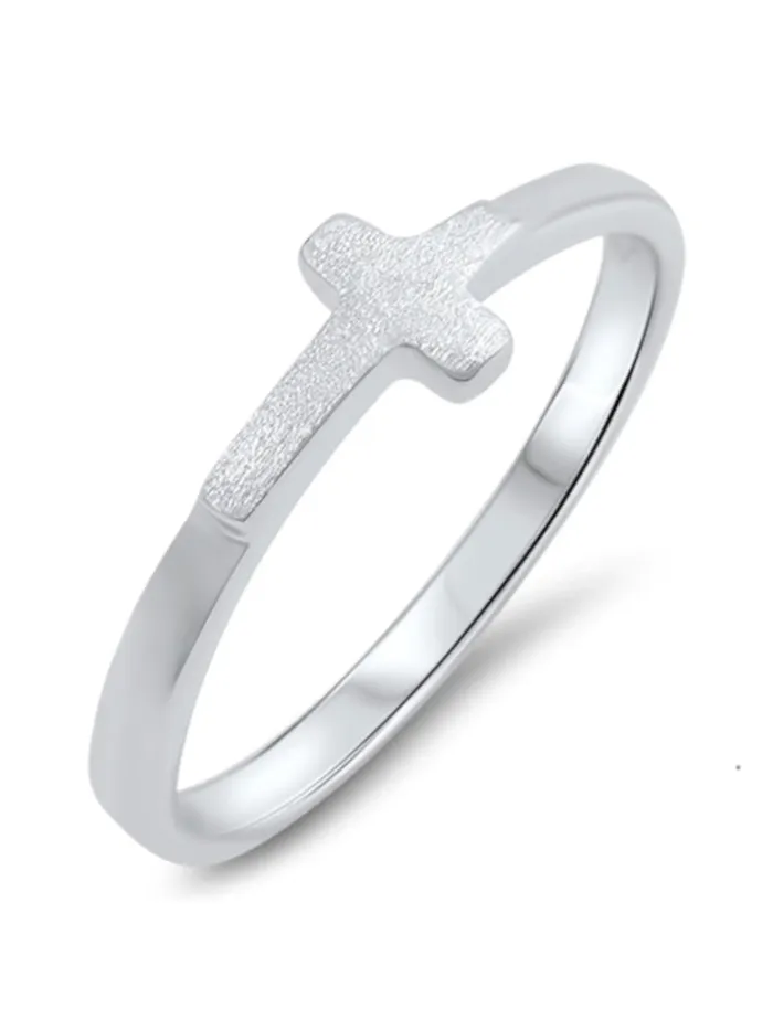 North Arrow Shop Rings Small Silver Sideways Cross Ring with High Polish Finish and Gift Box North Arrow Shop Rings Small Silver Sideways Cross Ring with High Polish Finish and Gift Box