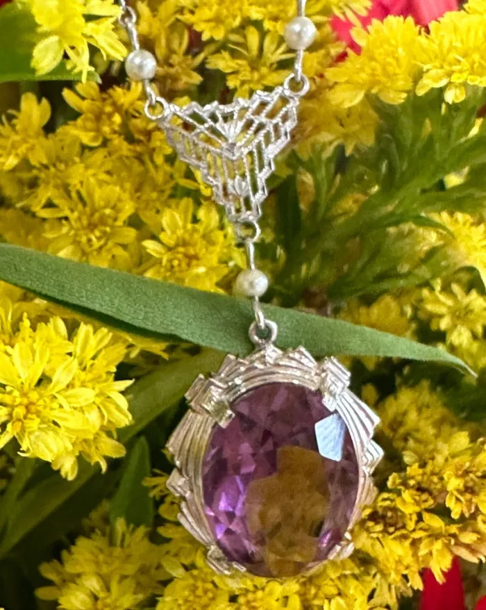 ONeills Estate Jewelry Necklaces 14 Karat White Gold Amethyst Seed Pearl Necklace 23500230 ONeills Estate Jewelry Necklaces 14 Karat White Gold Amethyst Seed Pearl Necklace 23500230