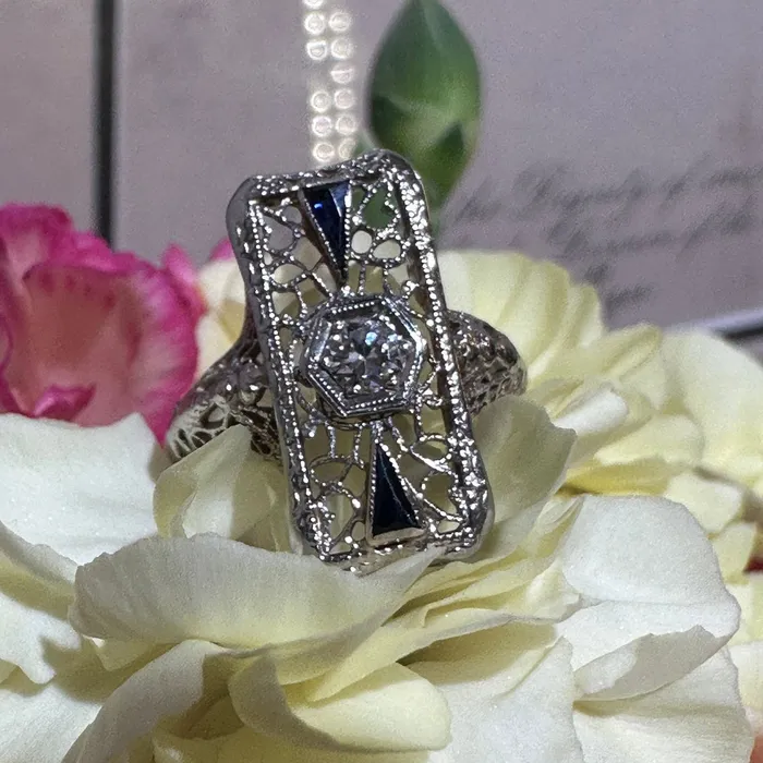 ONeills Estate Jewelry Rings 14 Karat White Gold Art Deco Ring 13000828