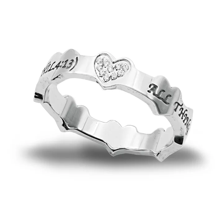 Philippians 413 Ring with Heart CZ Stones Christian Verse Stainless Steel North Arrow Shop Rings Philippians 413 Ring with Heart CZ Stones Christian Verse Stainless Steel North Arrow Shop Rings