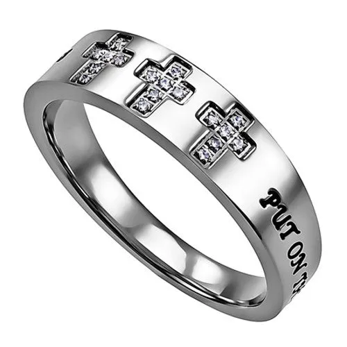 Rings North Arrow Shop ARMOR OF GOD Christian Trinity Cross Ring Engraved Bible Verse with CZ Stones Rings North Arrow Shop ARMOR OF GOD Christian Trinity Cross Ring Engraved Bible Verse with CZ Stones