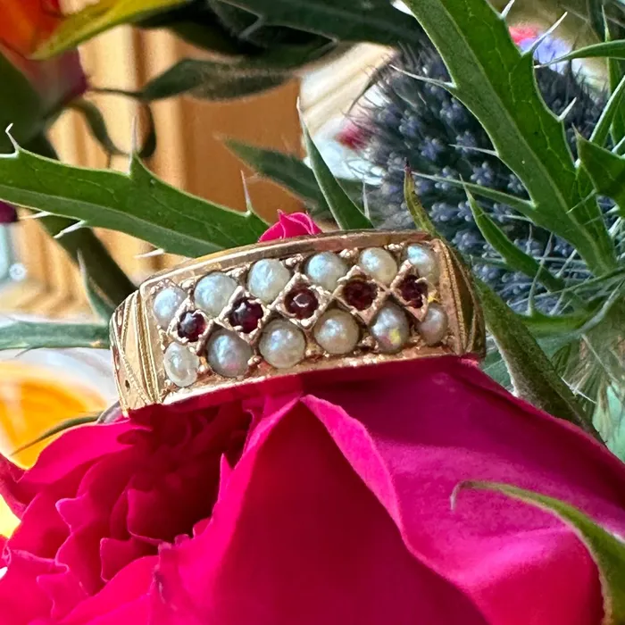 Rings ONeills Estate Jewelry 22 Karat Yellow Gold Ruby Seed Pearl Ring 41000234 Rings ONeills Estate Jewelry 22 Karat Yellow Gold Ruby Seed Pearl Ring 41000234