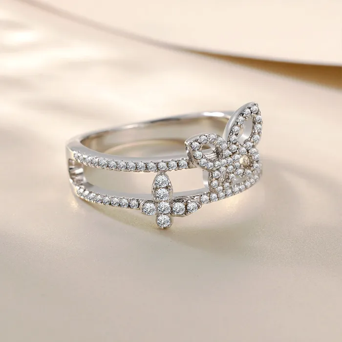 Rings S925 Sterling Silver Wedding Bow Toi et Moi Ring Trendolla Jewelry