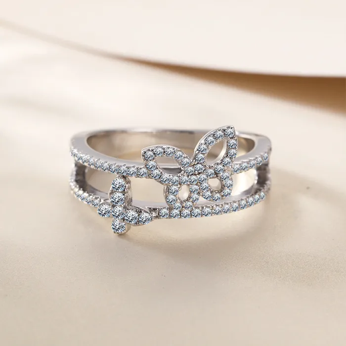 Rings S925 Sterling Silver Wedding Bow Toi et Moi Ring Trendolla Jewelry