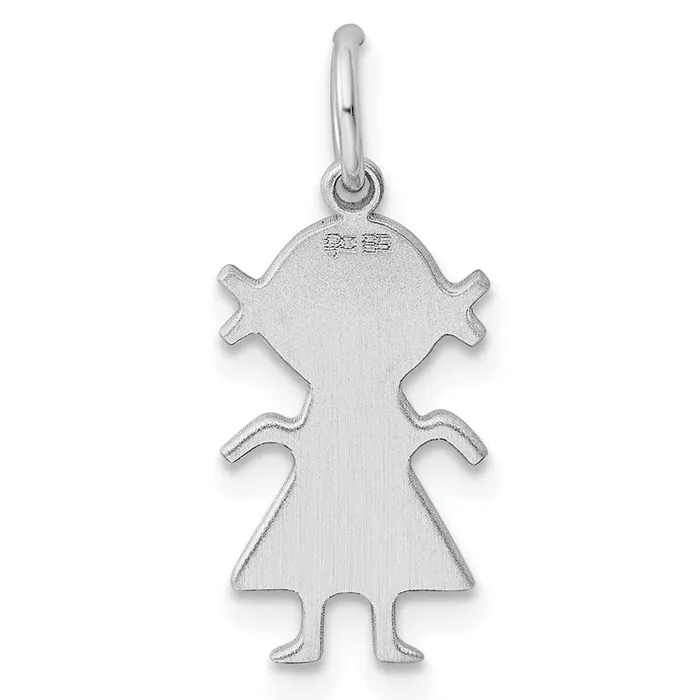Rings Sterling Silver Rhodplated ENG Girl Polished FrontSatin Back Disc Charm TreasureFineJewelers