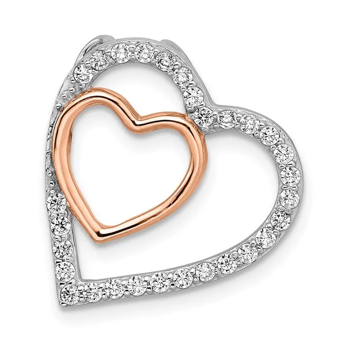 Rings Sterling Silver Rhodium and Rosetone wCZ Heart Chain Slide TreasureFineJewelers Rings Sterling Silver Rhodium and Rosetone wCZ Heart Chain Slide TreasureFineJewelers