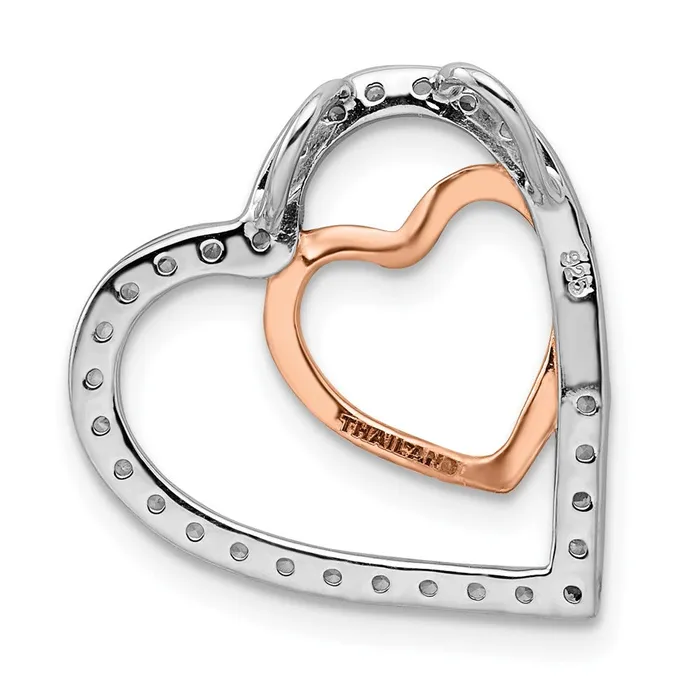Rings Sterling Silver Rhodium and Rosetone wCZ Heart Chain Slide TreasureFineJewelers