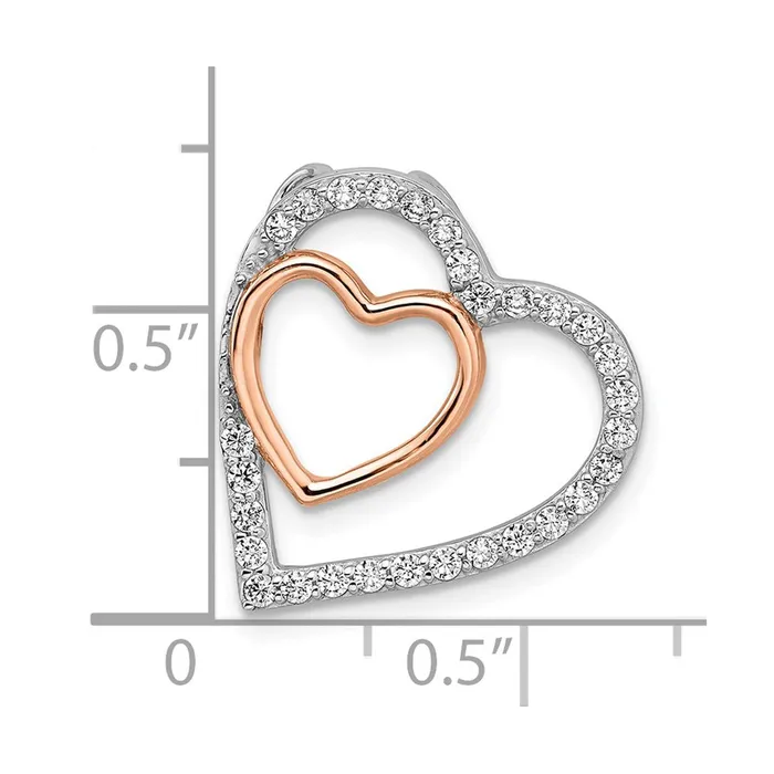 Rings Sterling Silver Rhodium and Rosetone wCZ Heart Chain Slide TreasureFineJewelers