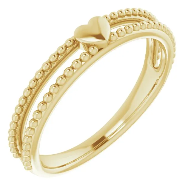 Rings TreasureFineJeweler 14K Yellow Milgrain Stackable Heart Ring