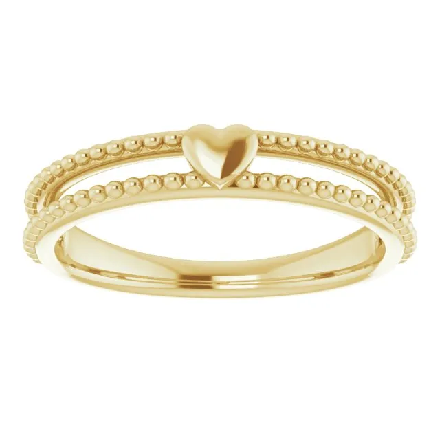 Rings TreasureFineJeweler 14K Yellow Milgrain Stackable Heart Ring