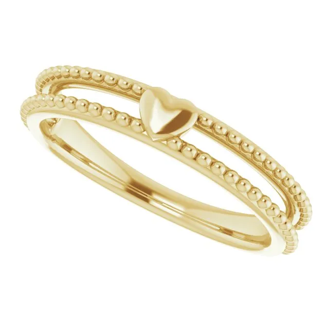 Rings TreasureFineJeweler 14K Yellow Milgrain Stackable Heart Ring