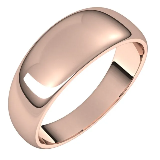 Rings TreasureFineJewelers 14K Rose Gold 7 mm Half Round Tapered Wedding Band