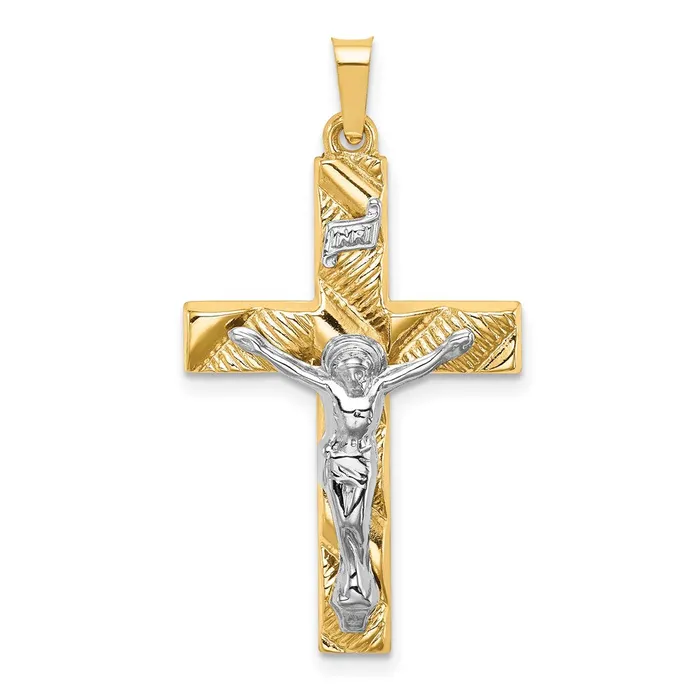 Rings TreasureFineJewelers 14k Twotone Hollow Polished Textured Latin Crucifix Rings TreasureFineJewelers 14k Twotone Hollow Polished Textured Latin Crucifix