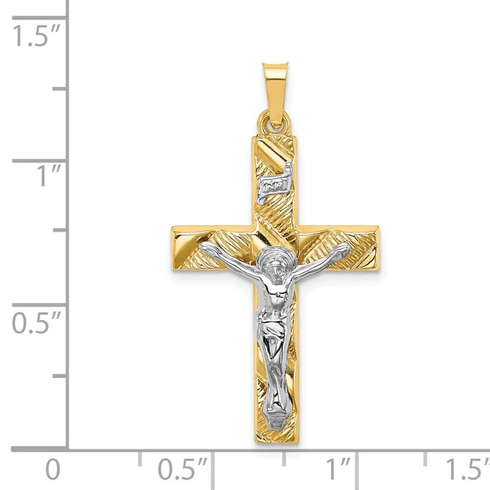 Rings TreasureFineJewelers 14k Twotone Hollow Polished Textured Latin Crucifix
