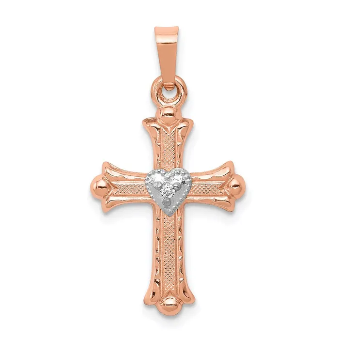 Rings TreasureFineJewelers 14K TwoTone Rose and White Gold Diamond Cross Pendant