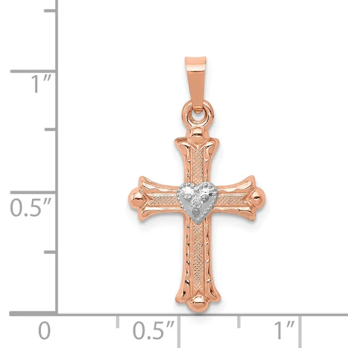 Rings TreasureFineJewelers 14K TwoTone Rose and White Gold Diamond Cross Pendant