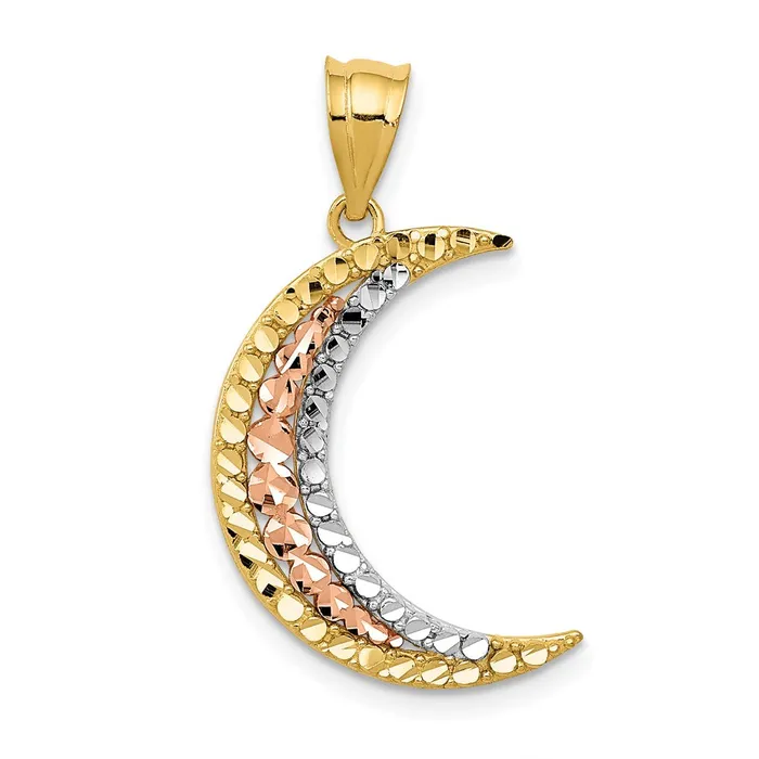Rings TreasureFineJewelers 14K Twotone wWhite Rhodium Diamondcut Moon Pendant
