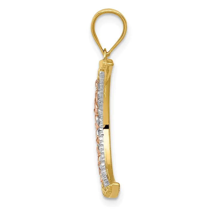 Rings TreasureFineJewelers 14K Twotone wWhite Rhodium Diamondcut Moon Pendant