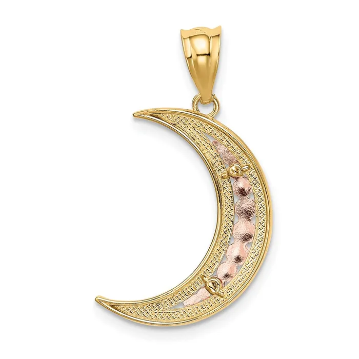 Rings TreasureFineJewelers 14K Twotone wWhite Rhodium Diamondcut Moon Pendant