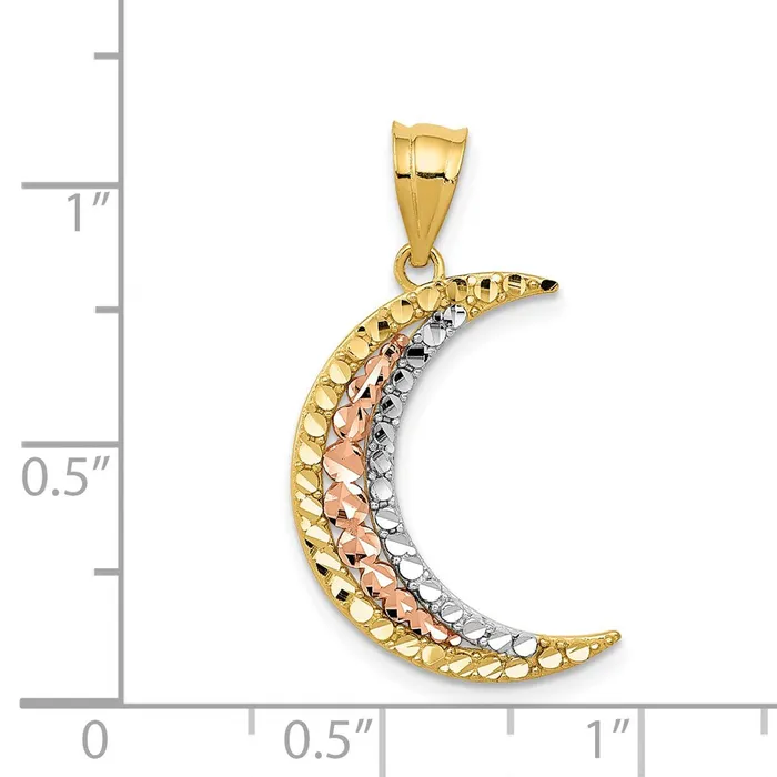 Rings TreasureFineJewelers 14K Twotone wWhite Rhodium Diamondcut Moon Pendant