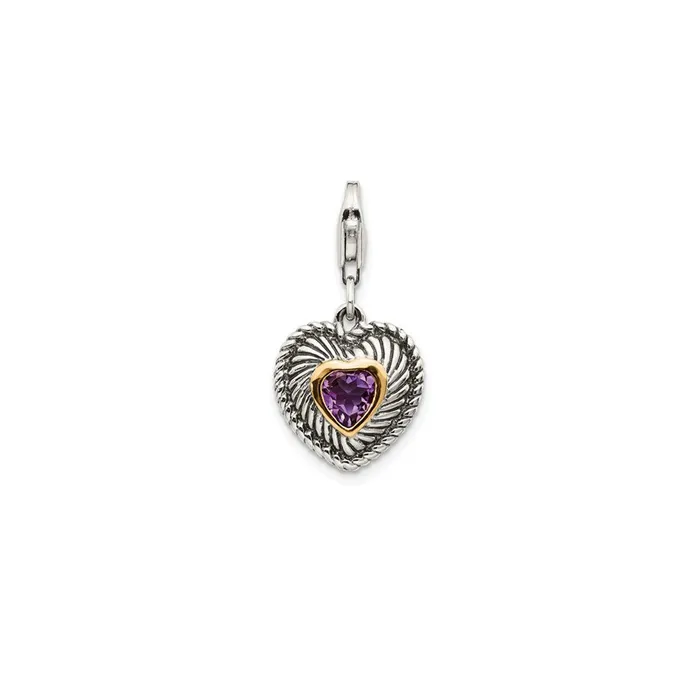 Rings TreasureFineJewelers Shey Couture Sterling Silver with 14K Accent Antiqued Amethyst Antiqued Heart with Lobster Clasp Charm Rings TreasureFineJewelers Shey Couture Sterling Silver with 14K Accent Antiqued Amethyst Antiqued Heart with Lobster Clasp Charm