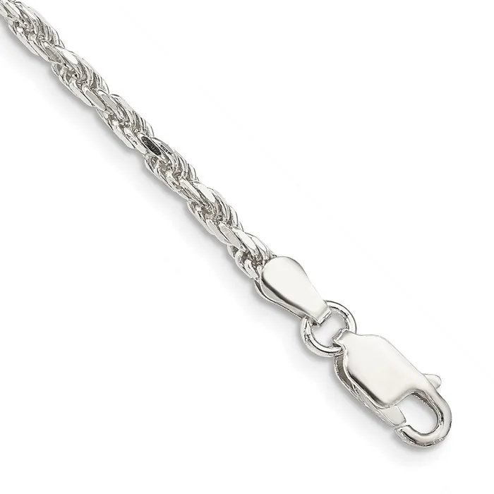 Rings TreasureFineJewelers Sterling Silver 25mm Diamondcut Rope Chain