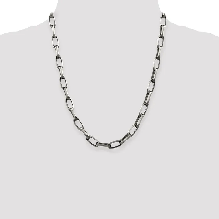 Rings TreasureFineJewelers Sterling Silver Antiqued 8mm Elongated Open Link Chain