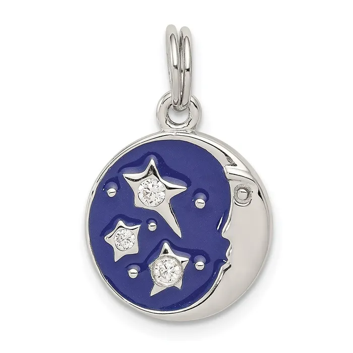 Rings TreasureFineJewelers Sterling Silver Enameled and CZ Moon Star Charm Rings TreasureFineJewelers Sterling Silver Enameled and CZ Moon Star Charm