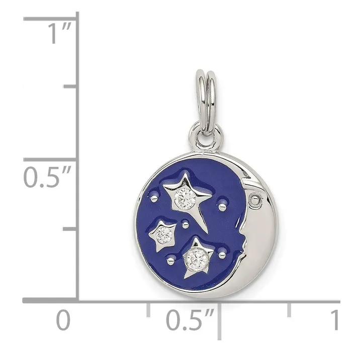 Rings TreasureFineJewelers Sterling Silver Enameled and CZ Moon Star Charm
