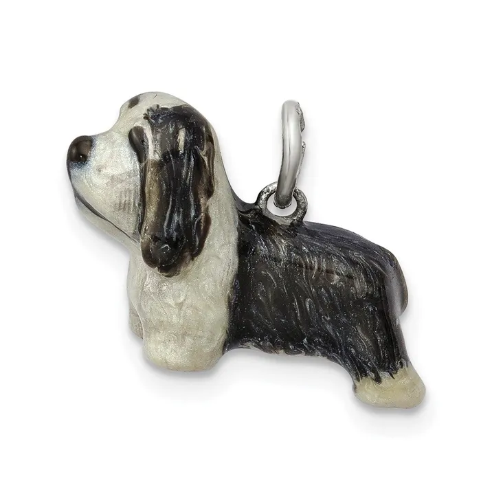Rings TreasureFineJewelers Sterling Silver Enameled Bearded Collie Charm