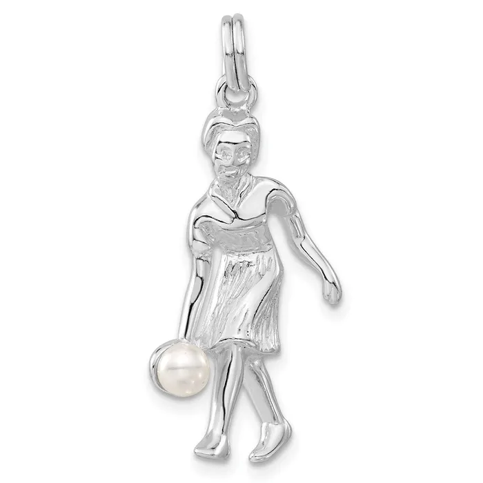 Rings TreasureFineJewelers Sterling Silver Lady Bowler wSimulated Pearl Charm Rings TreasureFineJewelers Sterling Silver Lady Bowler wSimulated Pearl Charm