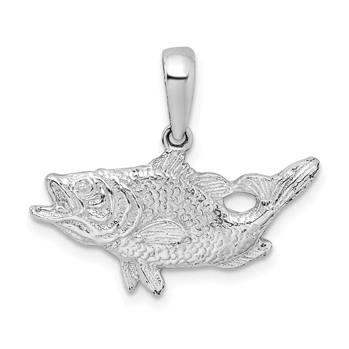Rings TreasureFineJewelers Sterling Silver Polished Open Mouth Bass Fish Pendant Rings TreasureFineJewelers Sterling Silver Polished Open Mouth Bass Fish Pendant
