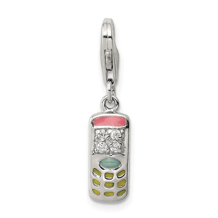 Rings TreasureFineJewelers Sterling Silver Rhodiumplated Enameled and CZ Cell Phone Charm