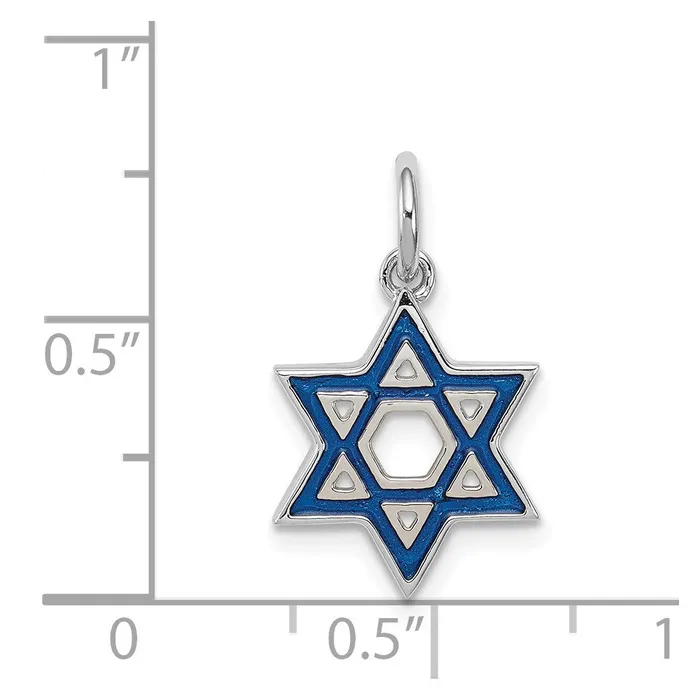 Rings TreasureFineJewelers Sterling Silver Rhodiumplated Enameled Blue Star of David Charm