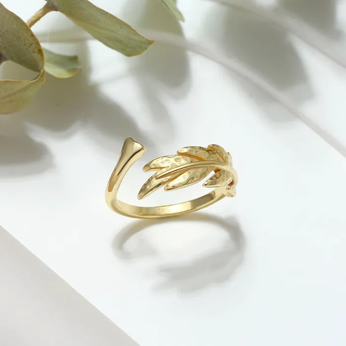 Rings Trendolla Jewelry 925 Silver Leaf Shape Open Ring