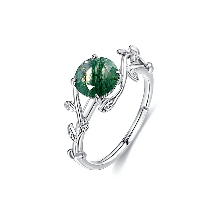 Rings Trendolla Jewelry 925 Sterling Silver Natural Moss Agate Engagement Adjustable Ring Rings Trendolla Jewelry 925 Sterling Silver Natural Moss Agate Engagement Adjustable Ring