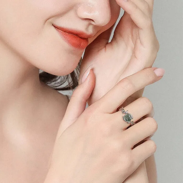 Rings Trendolla Jewelry 925 Sterling Silver Natural Moss Agate Engagement Adjustable Ring