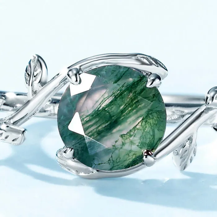 Rings Trendolla Jewelry 925 Sterling Silver Natural Moss Agate Engagement Adjustable Ring