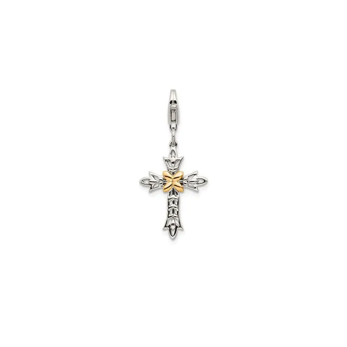 Shey Couture Sterling Silver with 14K Accent Antiqued 3D Antiqued Cross with Lobster Clasp Charm TreasureFineJewelers Rings Shey Couture Sterling Silver with 14K Accent Antiqued 3D Antiqued Cross with Lobster Clasp Charm TreasureFineJewelers Rings