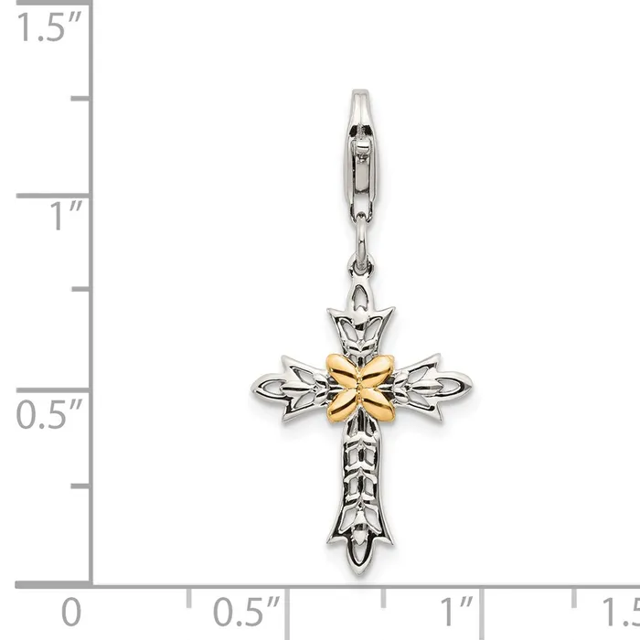 Shey Couture Sterling Silver with 14K Accent Antiqued 3D Antiqued Cross with Lobster Clasp Charm TreasureFineJewelers Rings