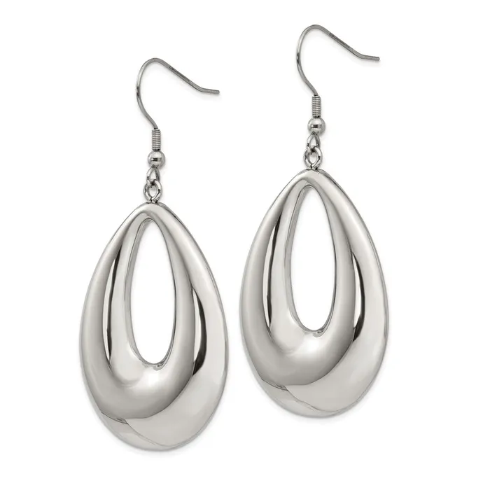 Stainless Steel Polished Hollow Teardrop Dangle Shepherd Hook Earrings TreasureFineJewelers Earrings