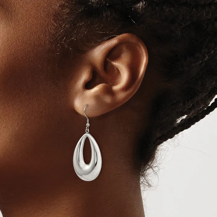 Stainless Steel Polished Hollow Teardrop Dangle Shepherd Hook Earrings TreasureFineJewelers Earrings