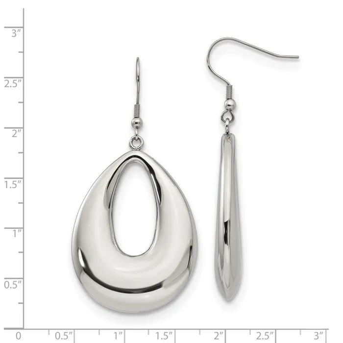 Stainless Steel Polished Hollow Teardrop Dangle Shepherd Hook Earrings TreasureFineJewelers Earrings
