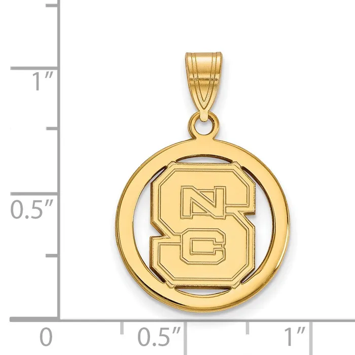 Sterling Silver Goldplated North Carolina State University NCS Small Circle Pendant TreasureFineJewelers Necklaces