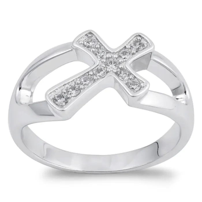 Sterling Silver Sideways Cross Ring with CZ Stones and Jewelry Gift Box North Arrow Shop Rings Sterling Silver Sideways Cross Ring with CZ Stones and Jewelry Gift Box North Arrow Shop Rings