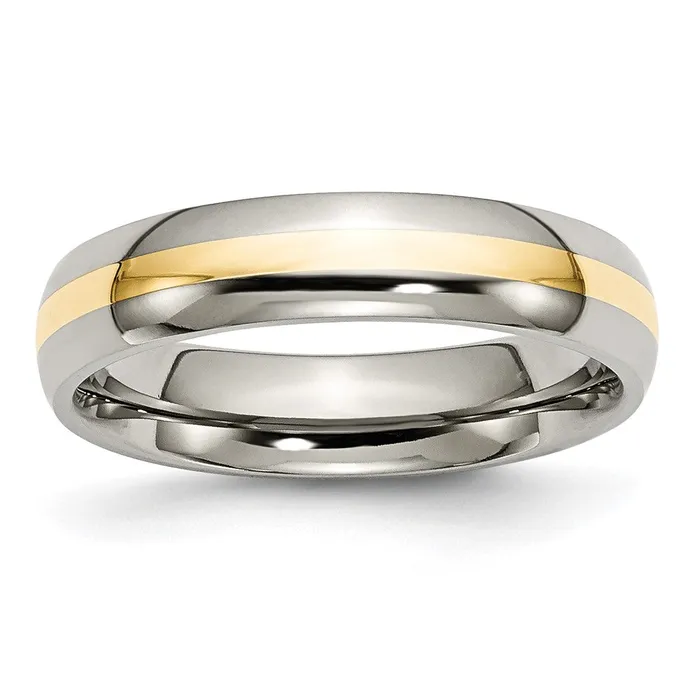 Titanium Polished w14k Yellow Gold Inlay 5mm Band TreasureFineJewelers Rings Titanium Polished w14k Yellow Gold Inlay 5mm Band TreasureFineJewelers Rings