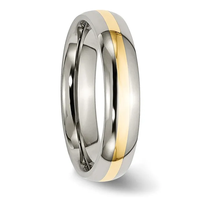 Titanium Polished w14k Yellow Gold Inlay 5mm Band TreasureFineJewelers Rings