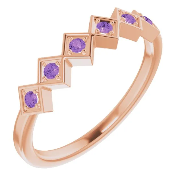 TreasureFineJeweler Rings 14K Rose Natural Amethyst Stackable Ring