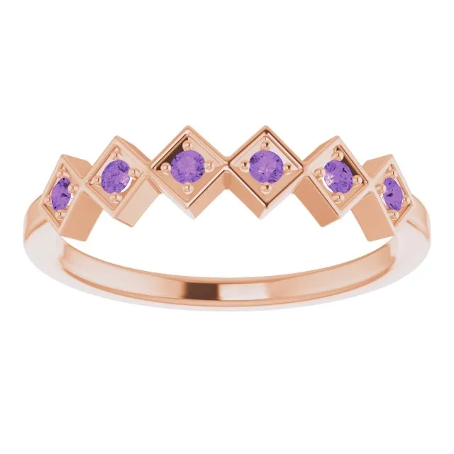 TreasureFineJeweler Rings 14K Rose Natural Amethyst Stackable Ring